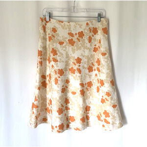 Ann Taylor Womens Skirt 10 Aline Linen Foral Lined Orange Knee Length